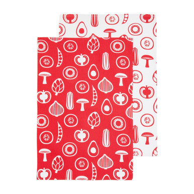 Set Of Three Besa Red Tea Towels