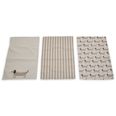 Set Of Three Sausage Dog Tea Towels