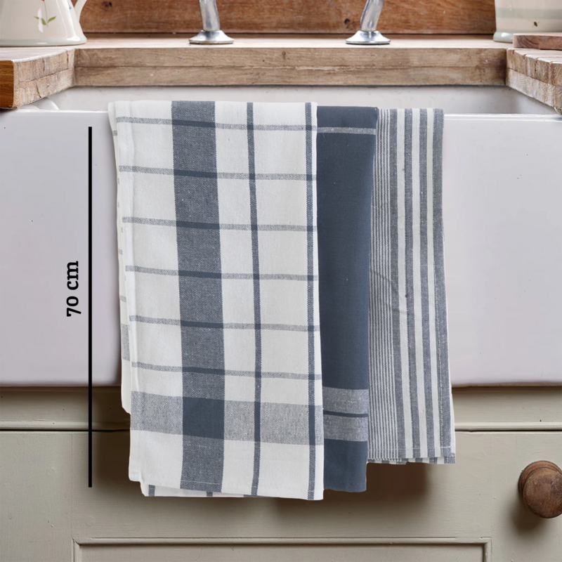 Set of Three Grey and White Tea Towels | Doro