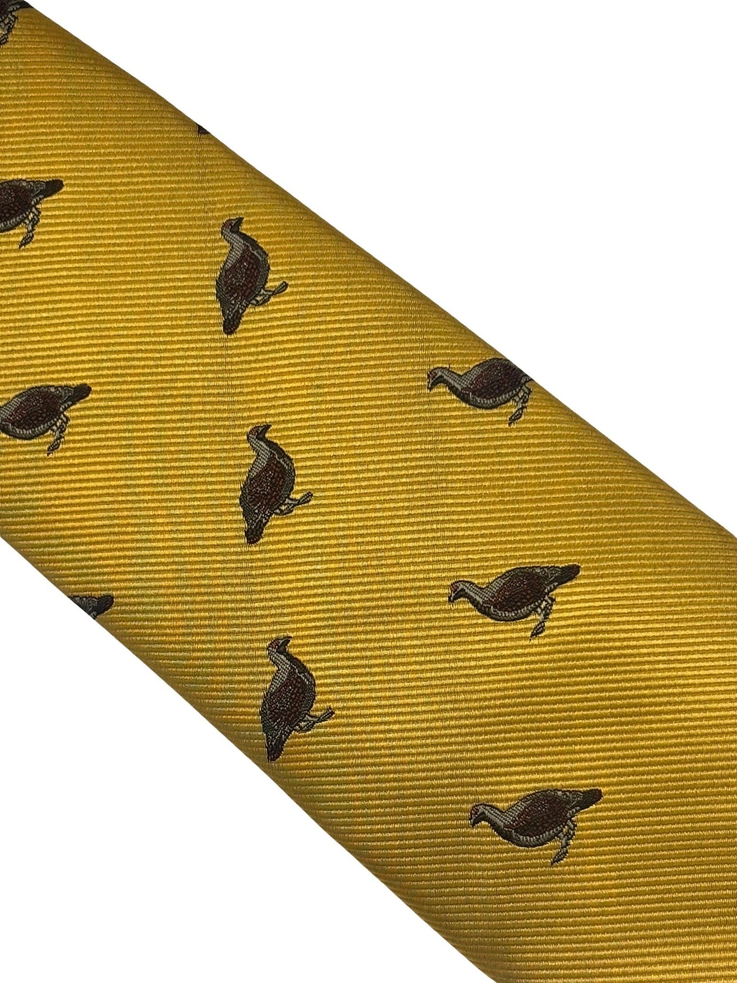 mustard  yellow tie with embroidered grouse design