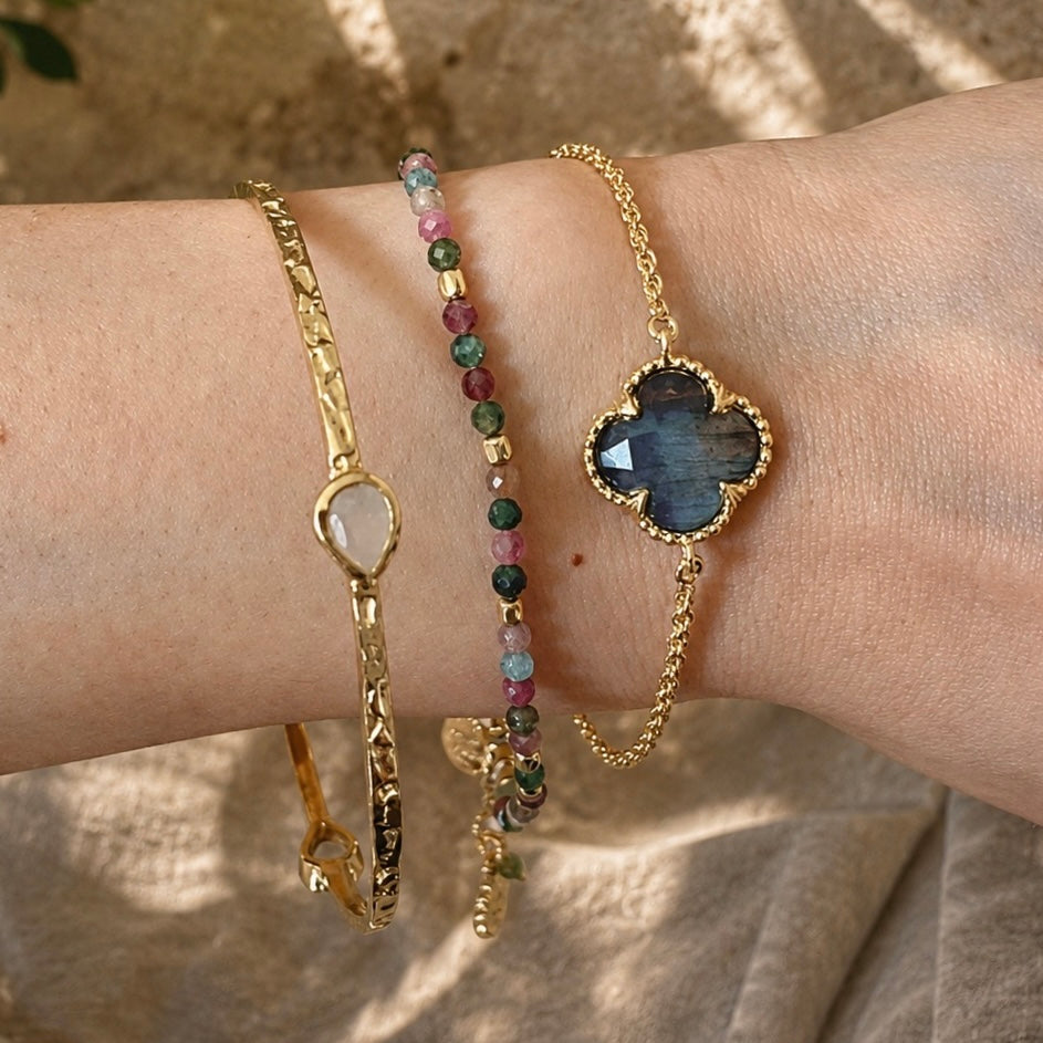 Simi Three Stone Stacking Bangle Rainbow Moonstone