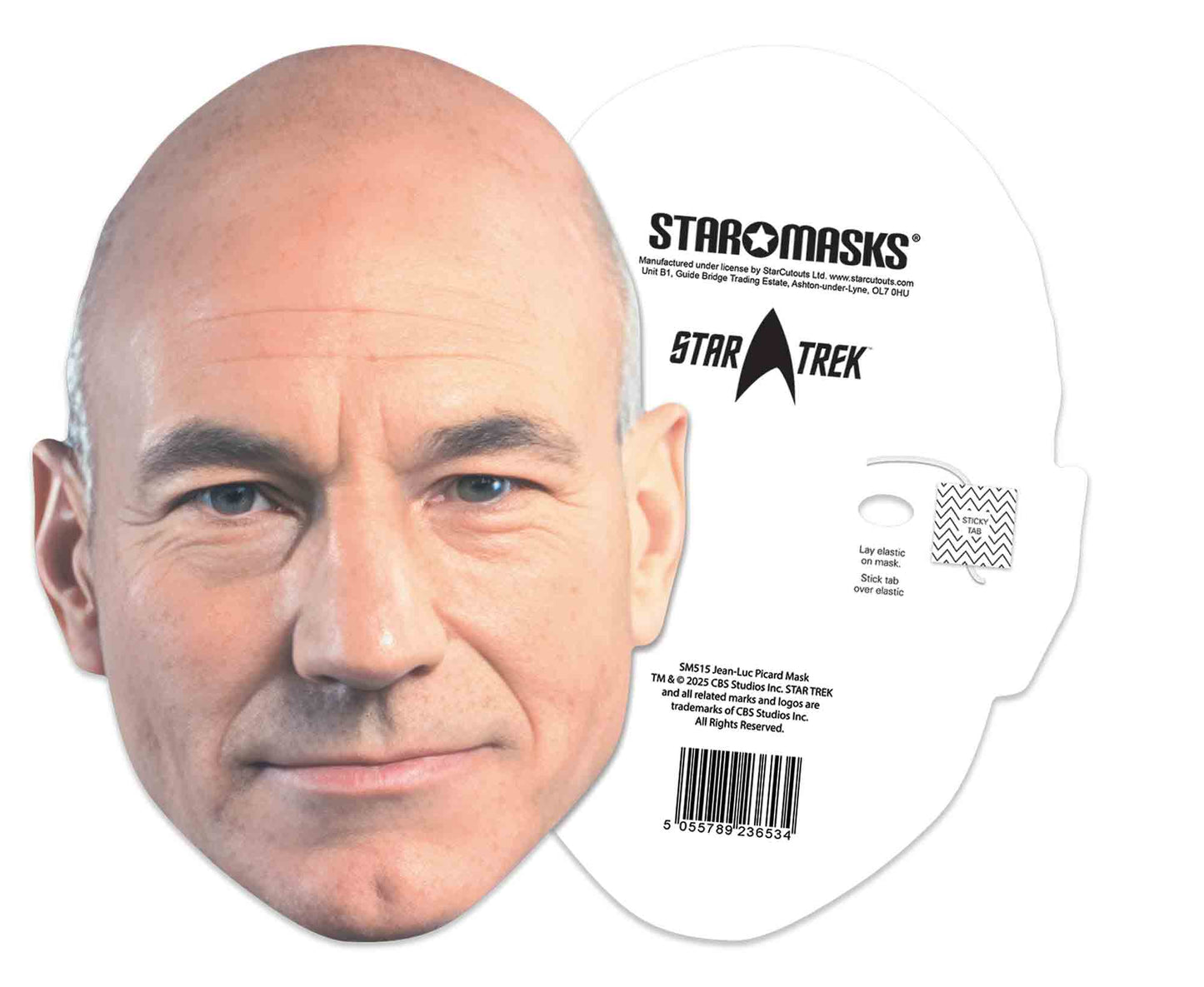 SM515 Captain Picard Mask Patrick Stewart  Star Trek  - Includes Tabs and Elastic