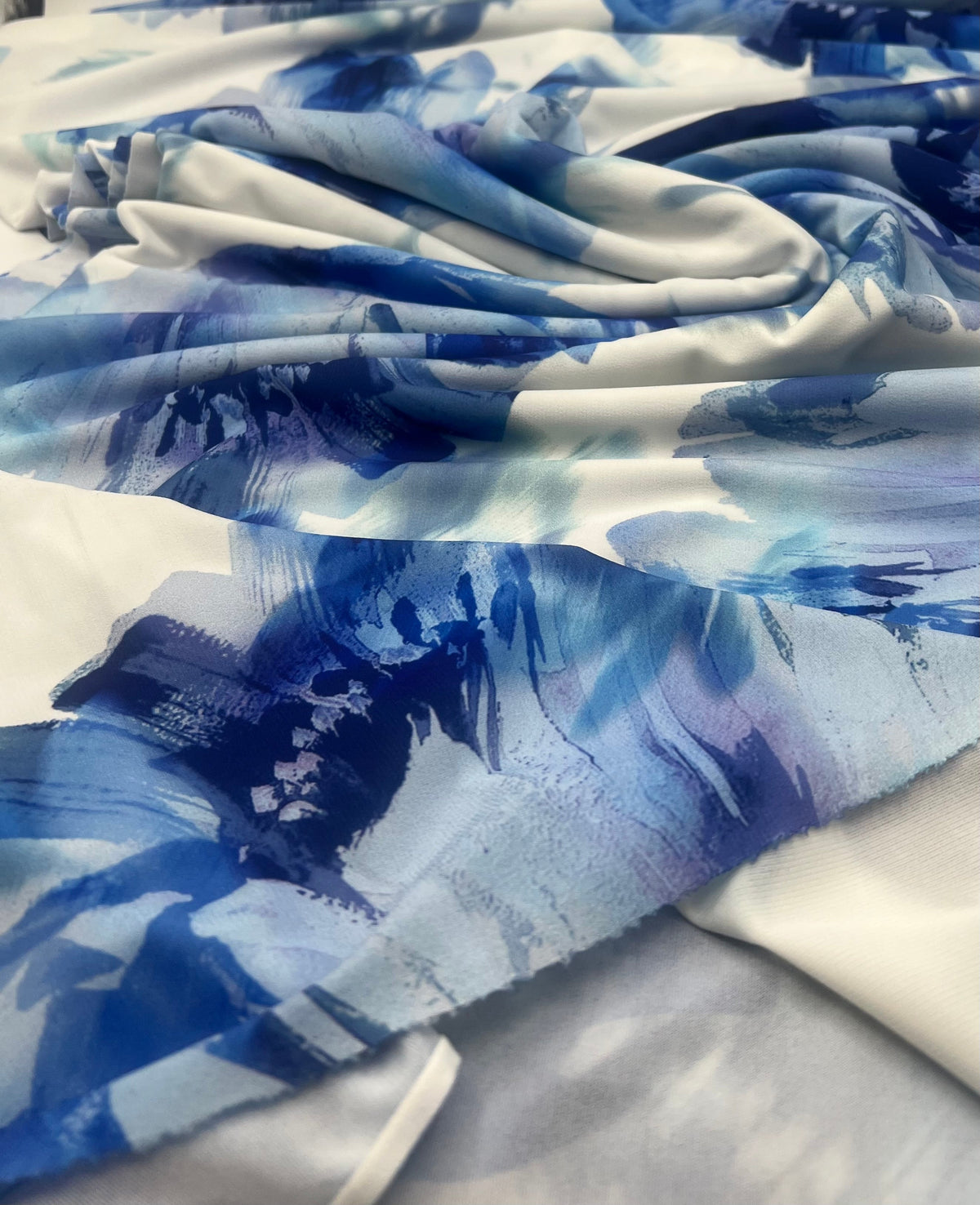 Blue Large Floral Print ITY Fabric 2 Way Stretch