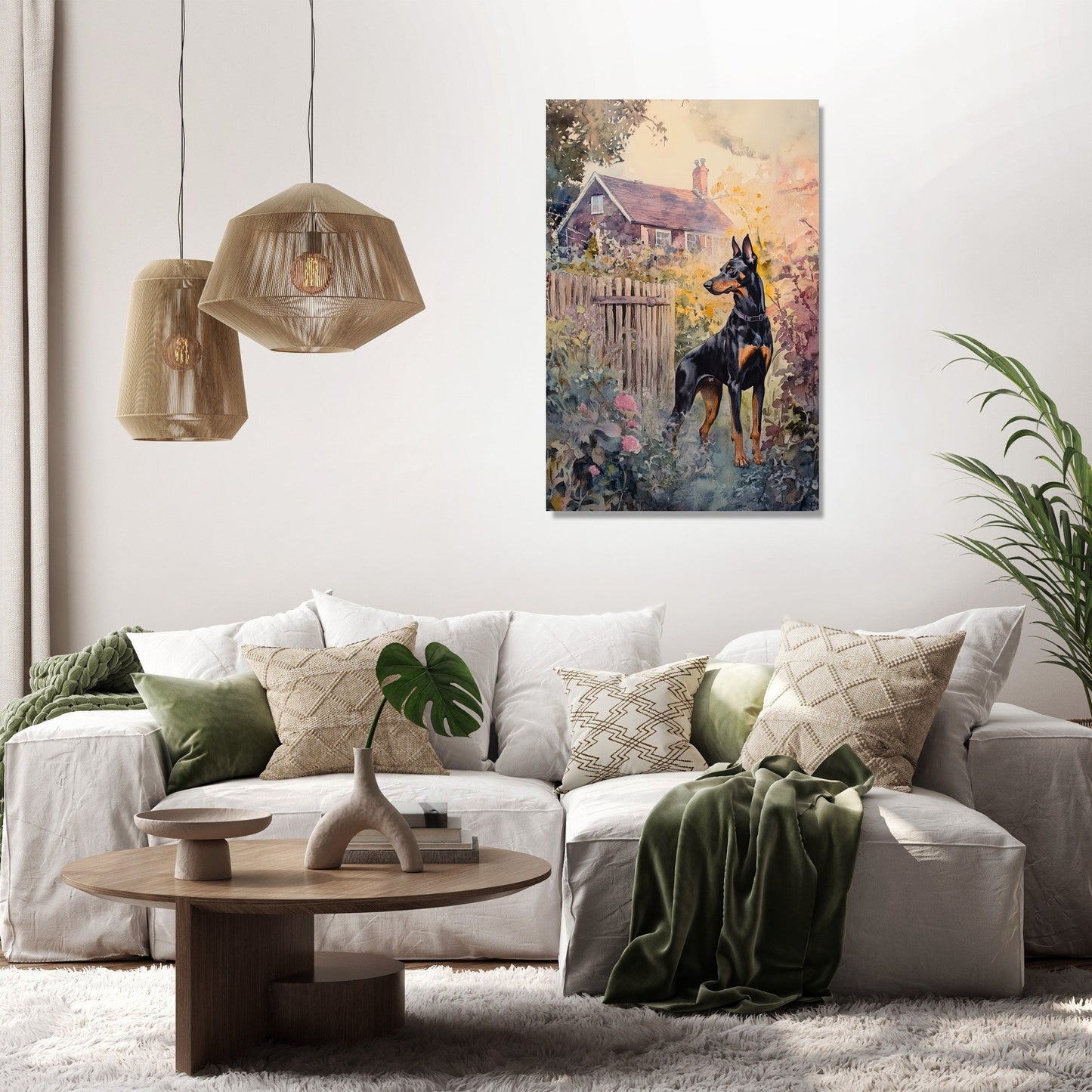 Doberman Sunset Garden Canvas