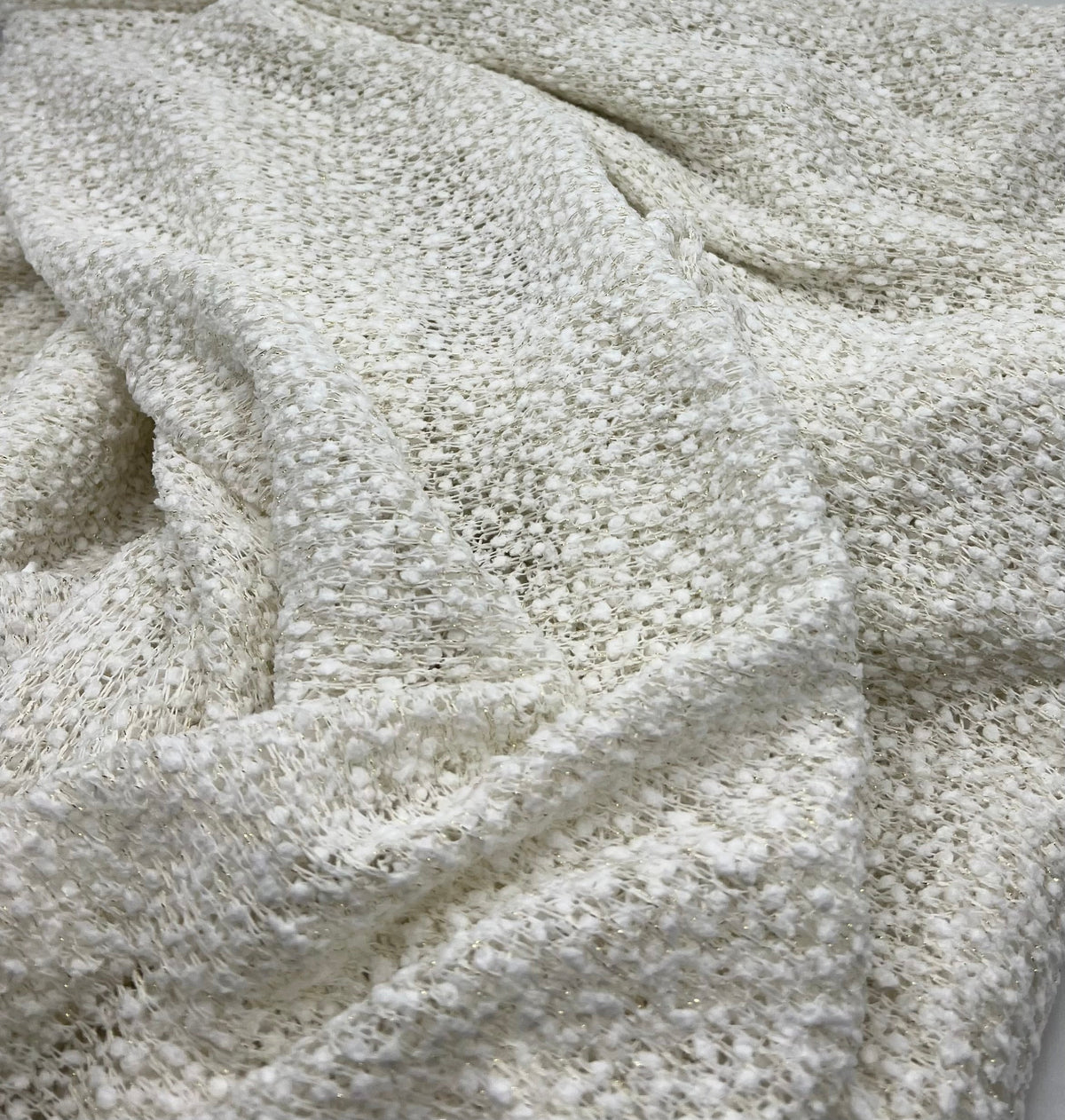 Ivory Boucle Metallic Thread Knit Fabric 2 Way Stretch Fabric