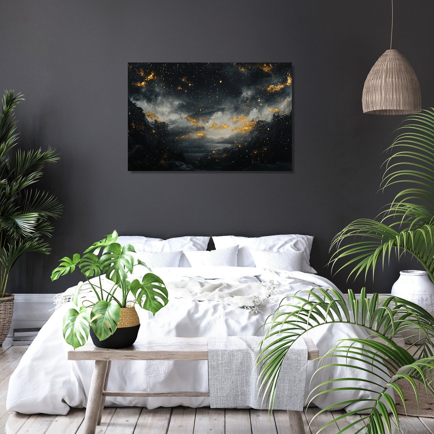 Golden Stars on Shadowed Canvas