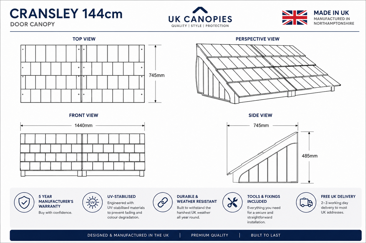 Cransley Lean-To Door Canopy - Flat Pack Porch Canopy