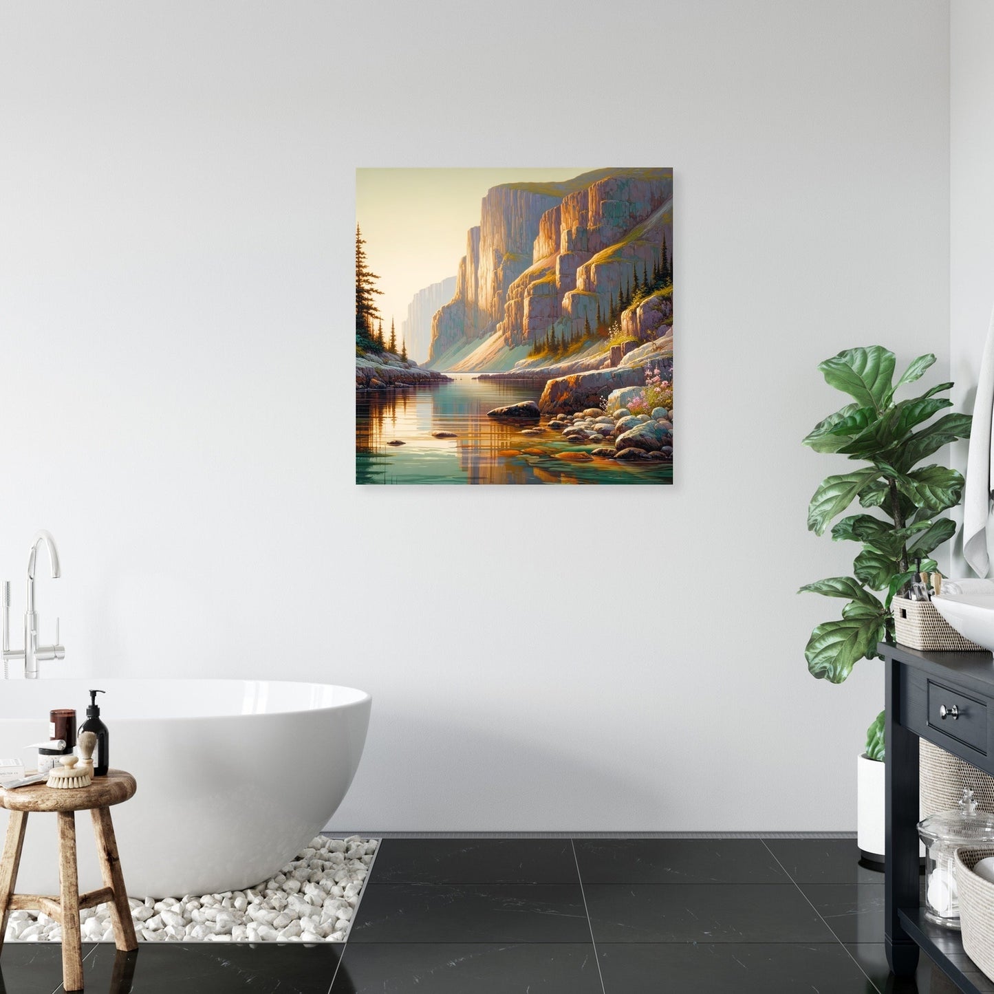 Cliffside Waterfall Serenity Canvas