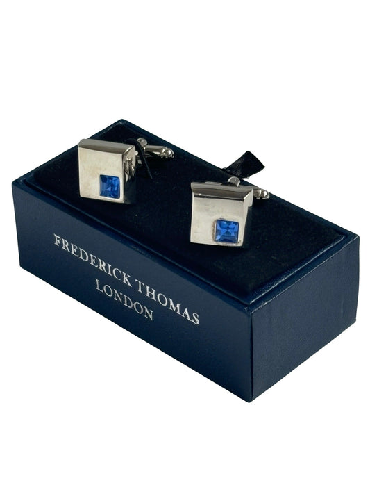 silver style square blue stone cufflinks
