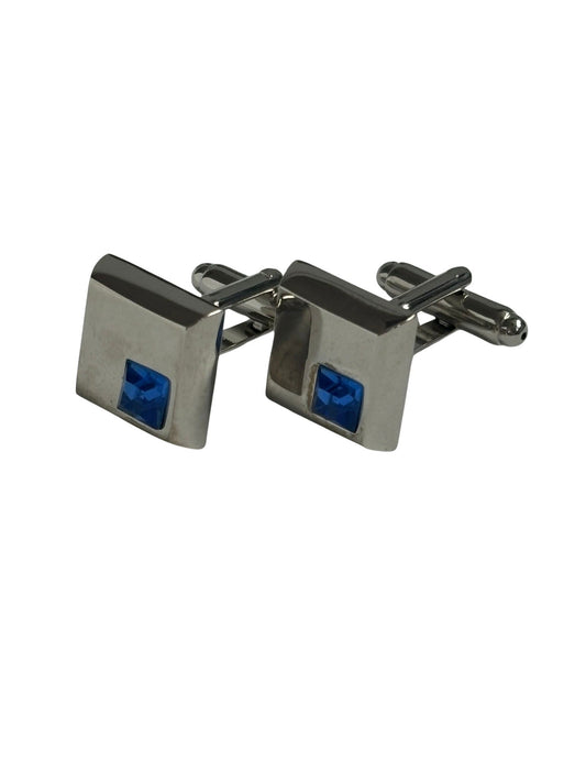 silver style square blue stone cufflinks