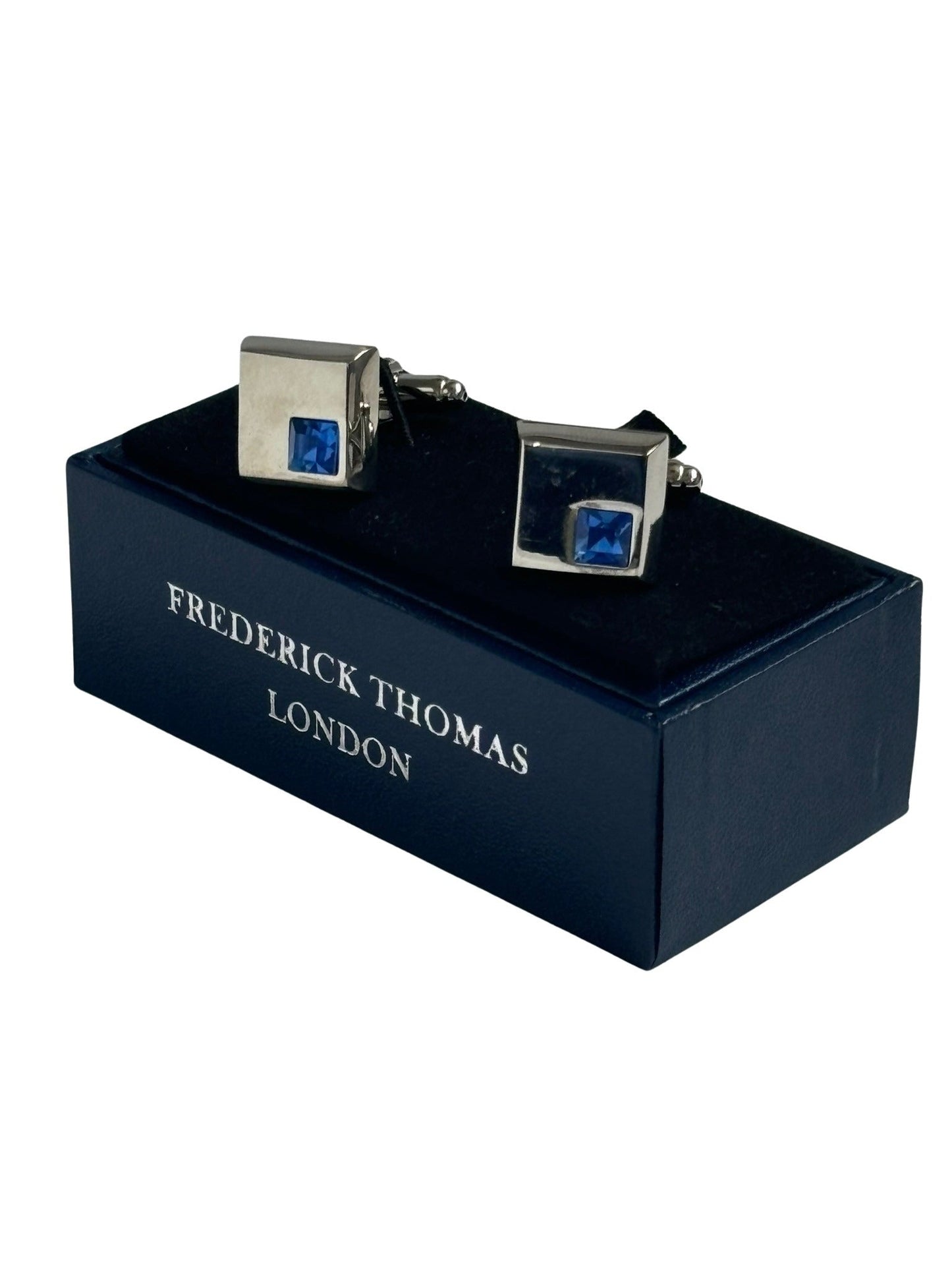 silver style square blue stone cufflinks