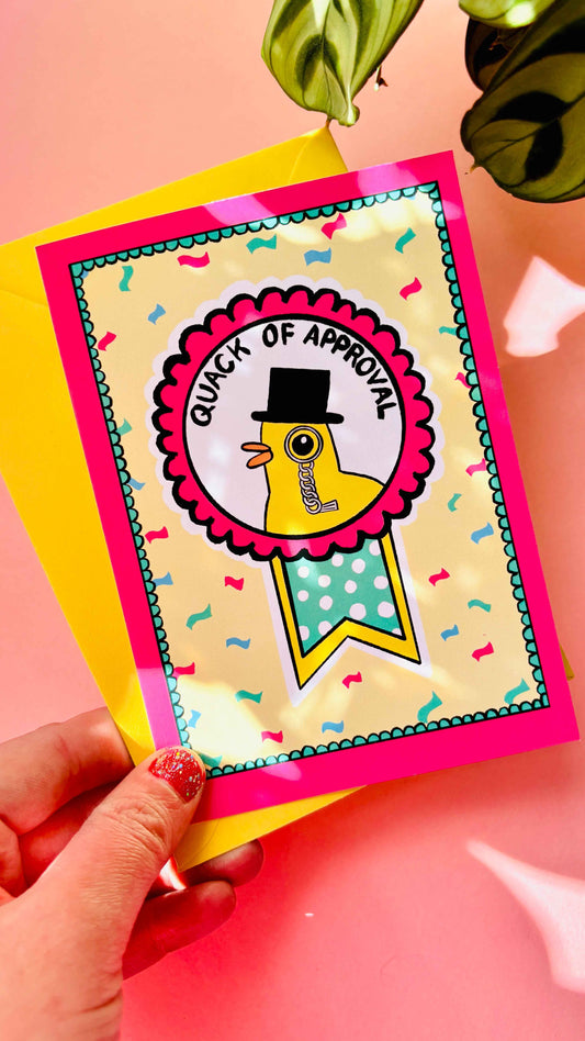 Funny Duck Quack of approval A6 Blank Greetings Card for Graduation, Well done, Engagement etc