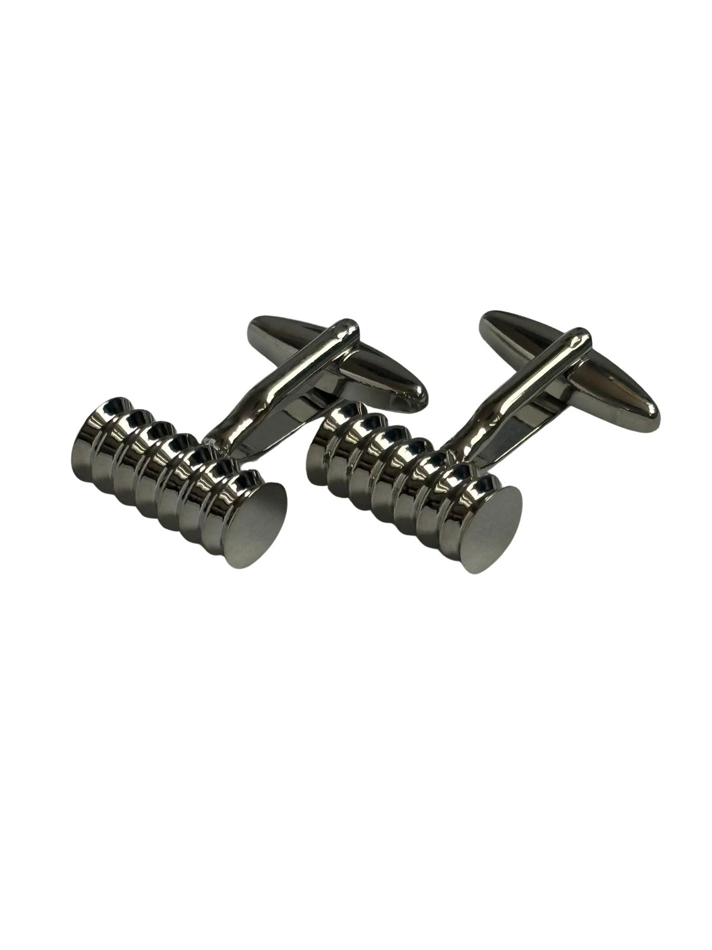 Classic silver cufflinks with a round ridged design