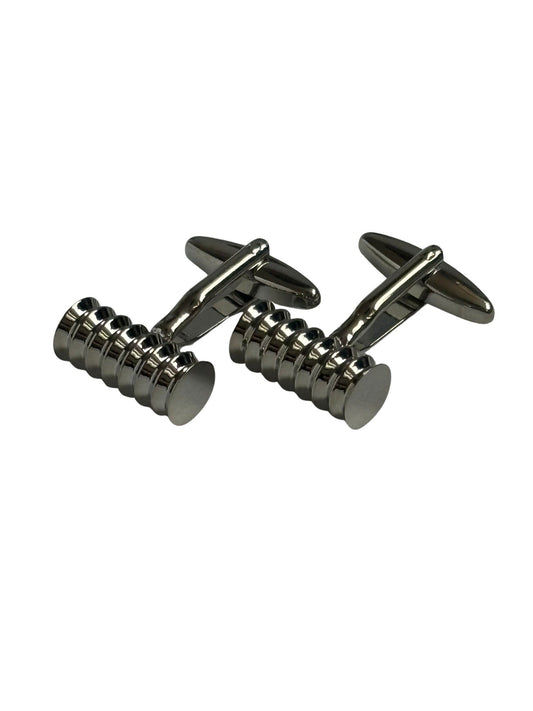 Classic silver cufflinks with a round ridged design