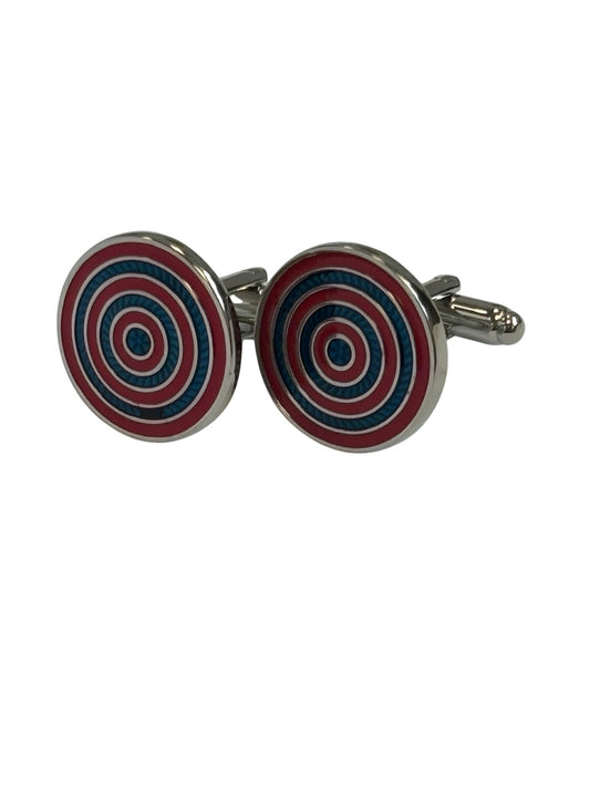 red and blue cufflinks in a  circular target design