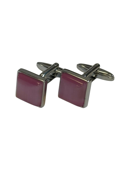 Classic silver square cufflinks with a  pale pink stone