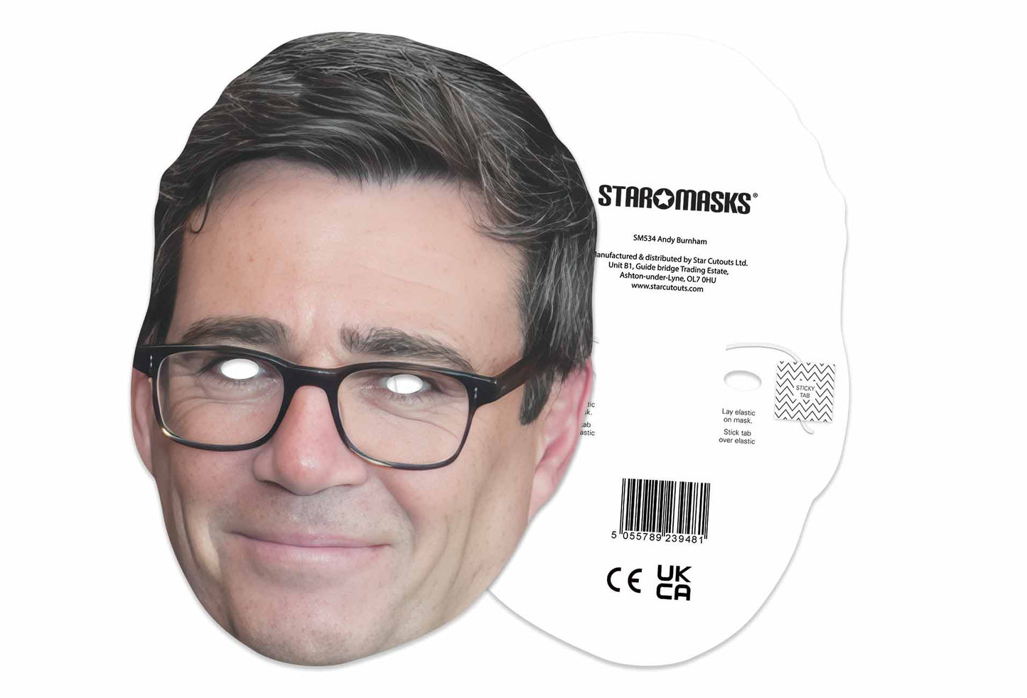 SM534 Andy Burnham Single Cardboard Face Mask Includes Tabs and Elastic