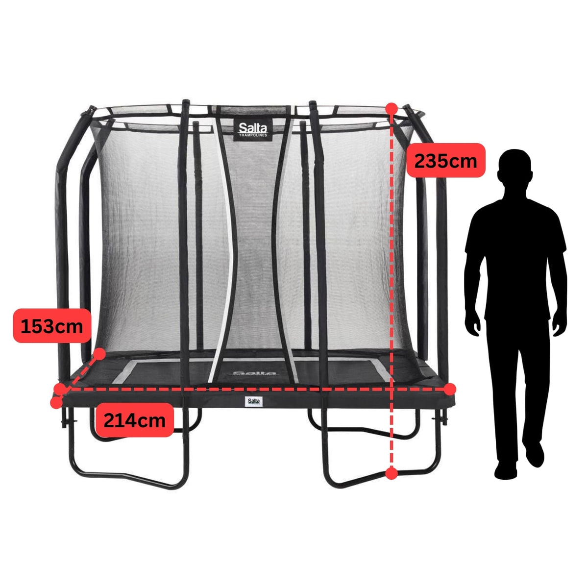 7ft x 5ft Salta Black Rectangular Premium Edition Trampoline with Enclosure