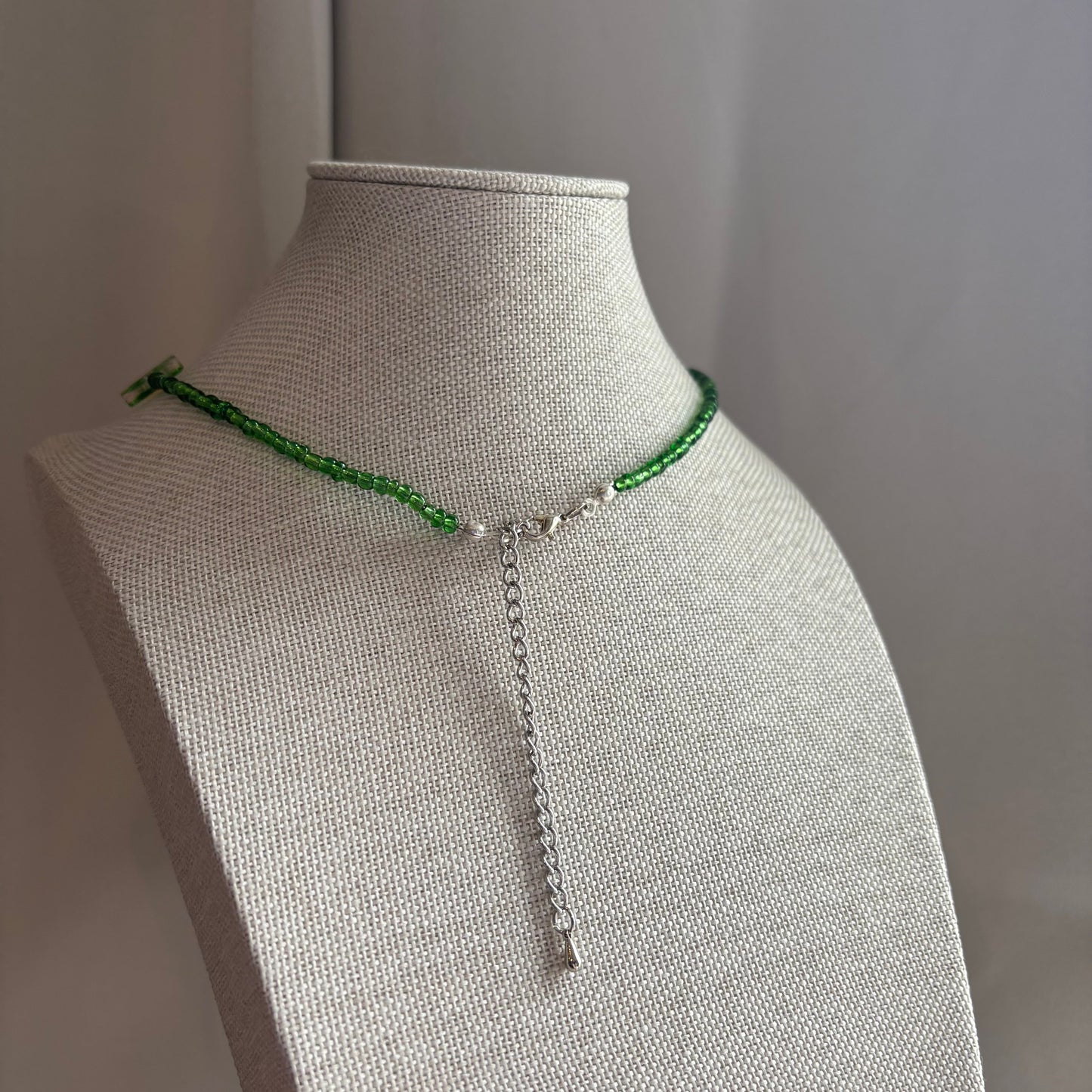 Cool green with yellow pink tulip flower Handmade beaded necklace