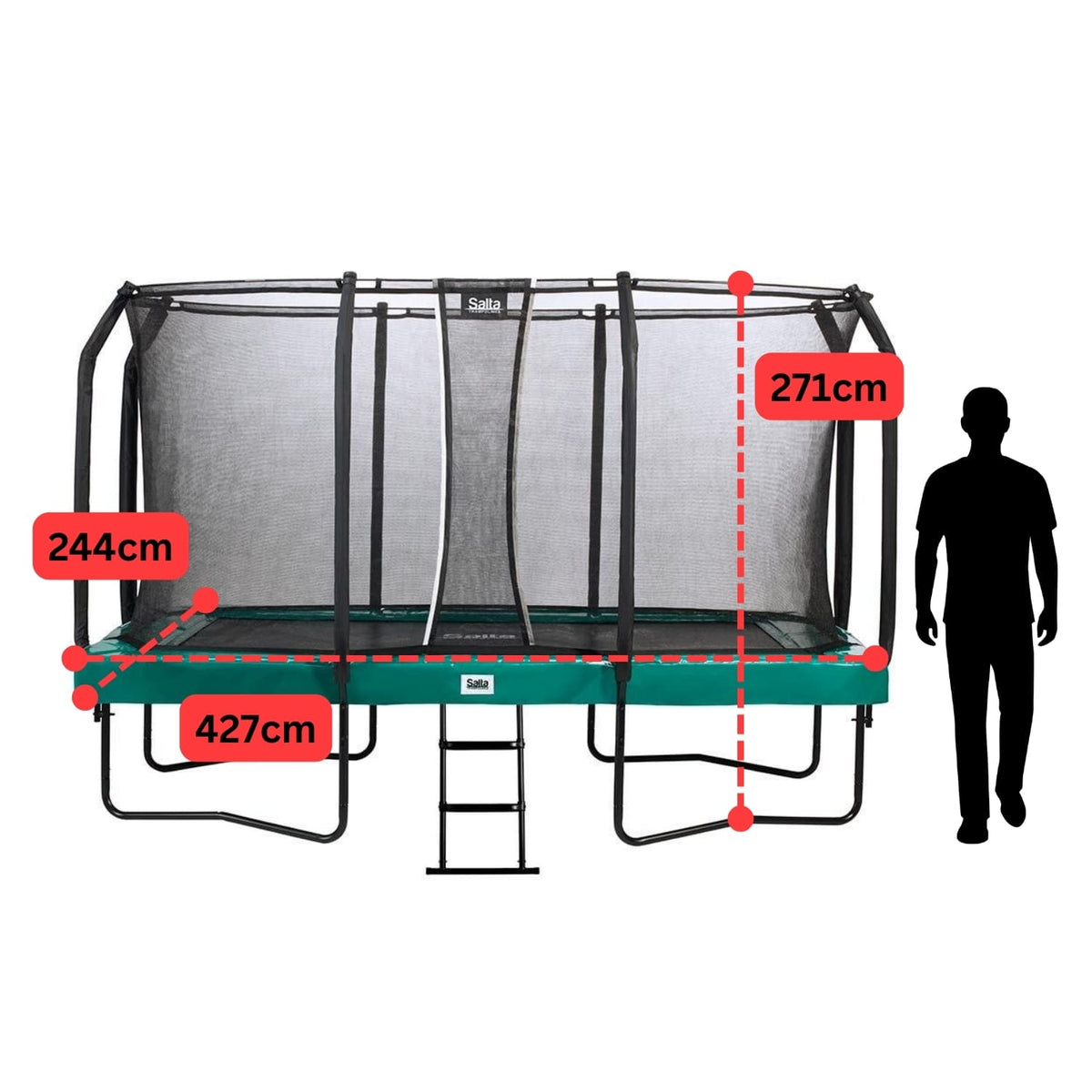 14ft x 8ft Salta Green Rectangular First Class Trampoline with Enclosure