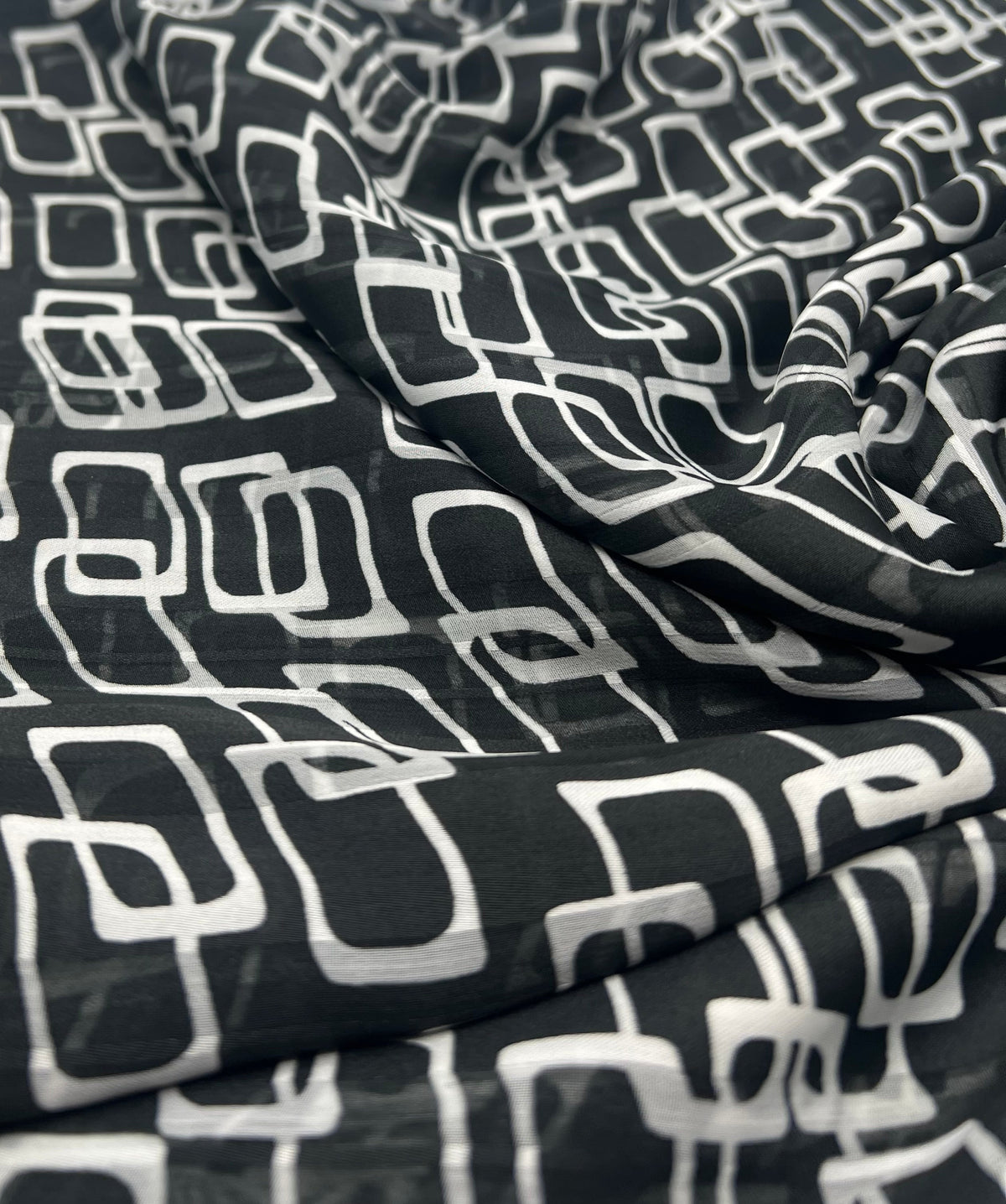 Black White Rectangles Printed Chiffon Dress Fabric