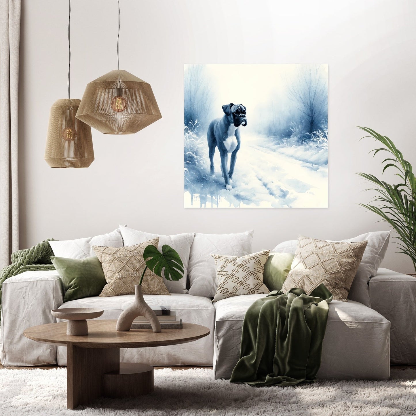 Boxer's Winter Walk Snowy Scene Canvas