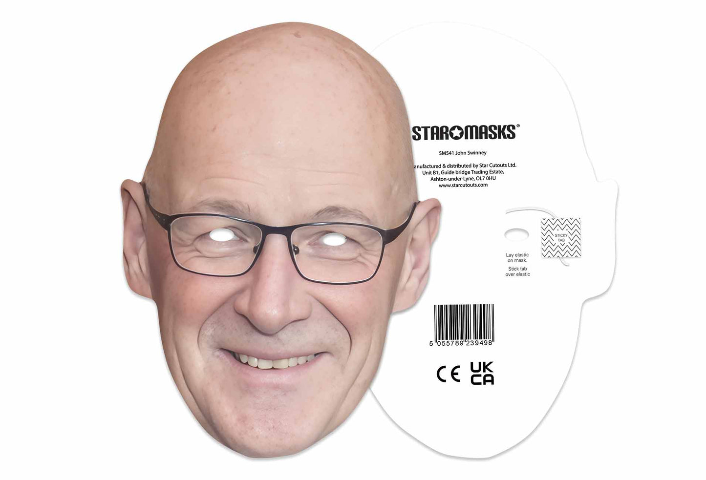 SM541 John Swinney Single Cardboard Face Mask Includes Tabs and Elastic