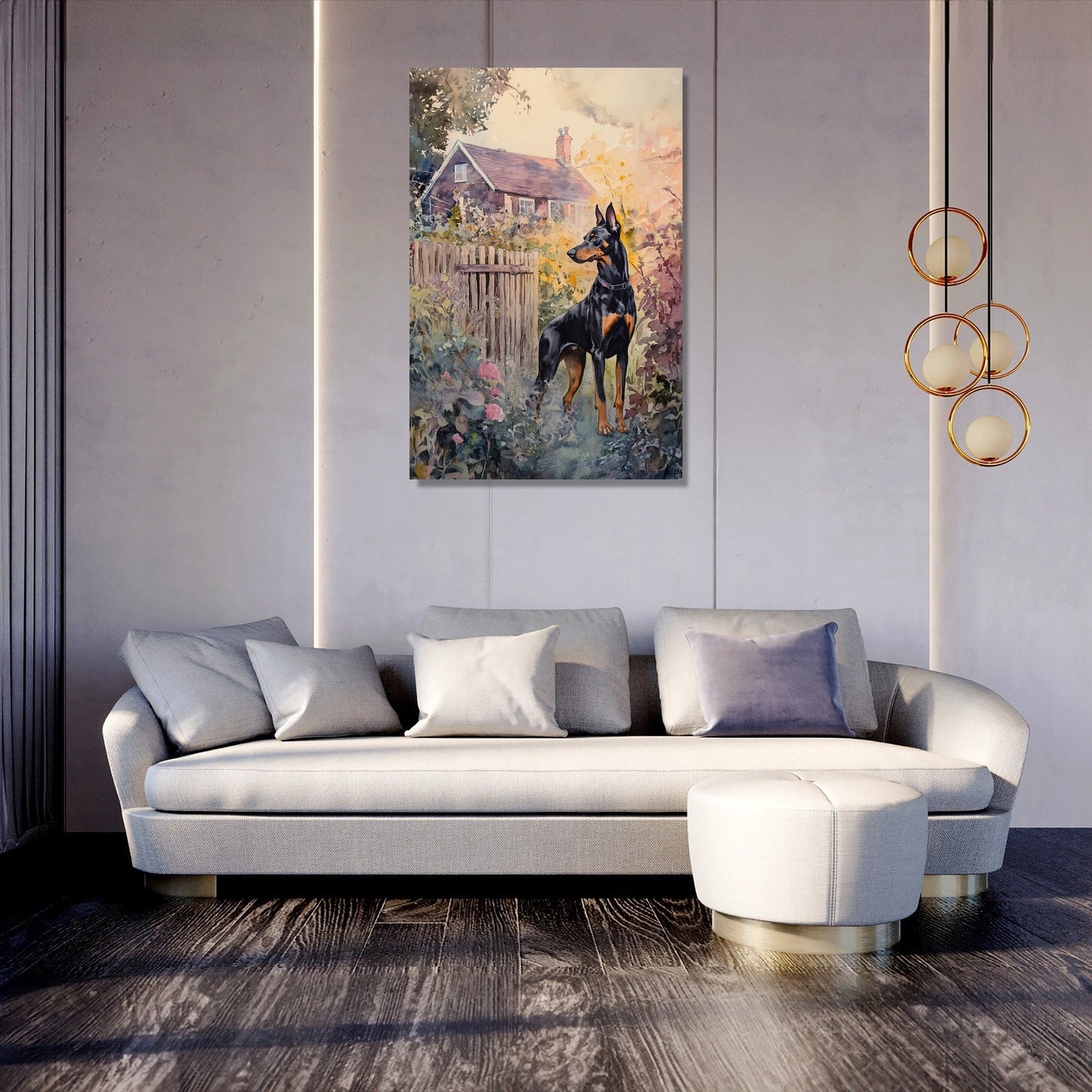 Doberman Sunset Garden Canvas