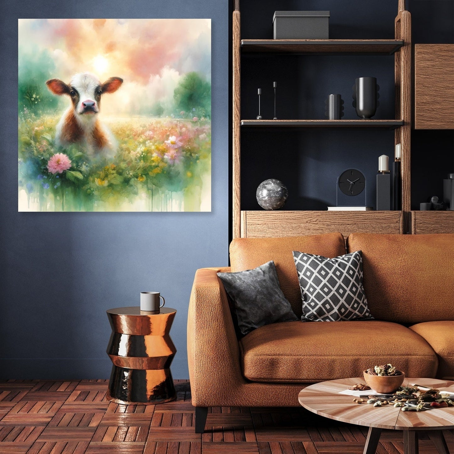 Pastel Meadow Cow Canvas