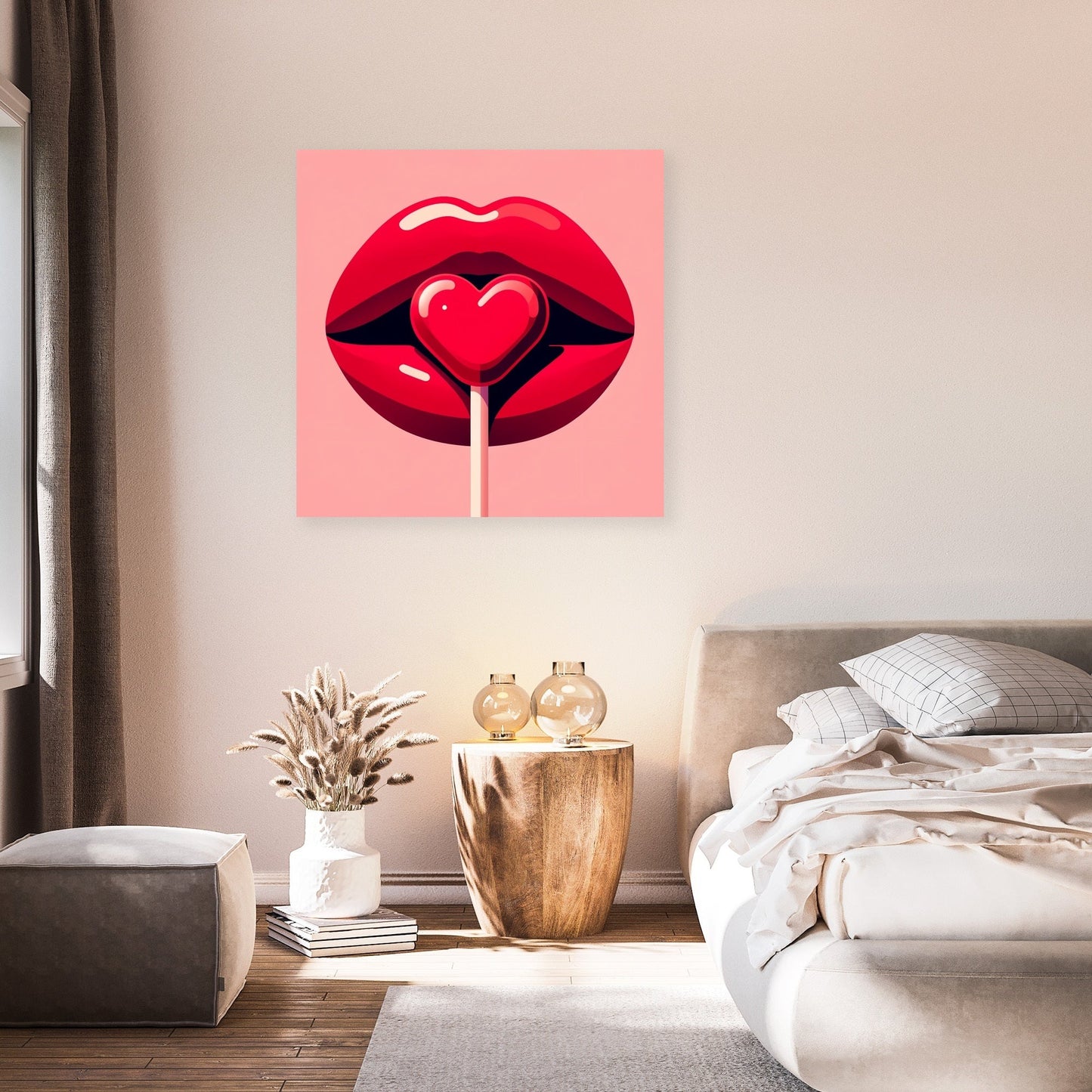 Flat Illustration Red Lips Canvas