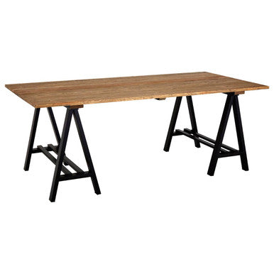 6 Seater Natural Pine Wood Dining Table with Black Iron A-Frame Legs | Hampstead