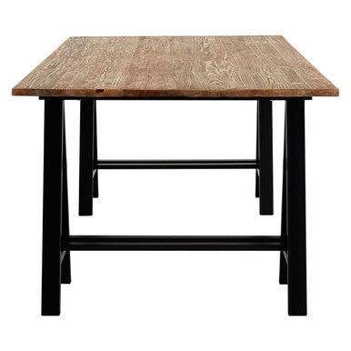 6 Seater Natural Pine Wood Dining Table with Black Iron A-Frame Legs | Hampstead