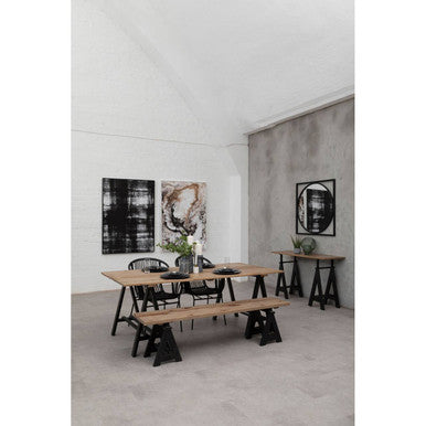 6 Seater Natural Pine Wood Dining Table with Black Iron A-Frame Legs | Hampstead