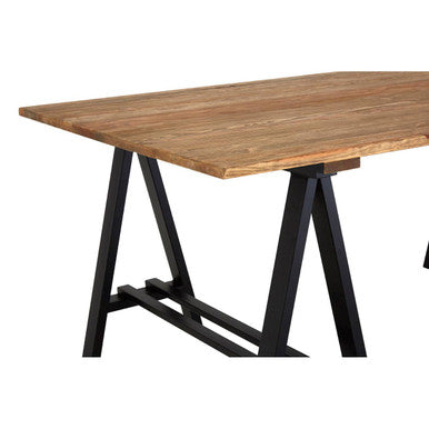 6 Seater Natural Pine Wood Dining Table with Black Iron A-Frame Legs | Hampstead