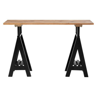 Natural Pine Wood Top Console Table with Black Metal Frame | Hampstead