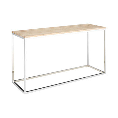 Natural Oak Wood Top Console Table with Stainless Steel Frame | Hampstead