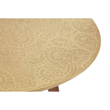 Boho Gold Finish Carved Metal Top Side Table