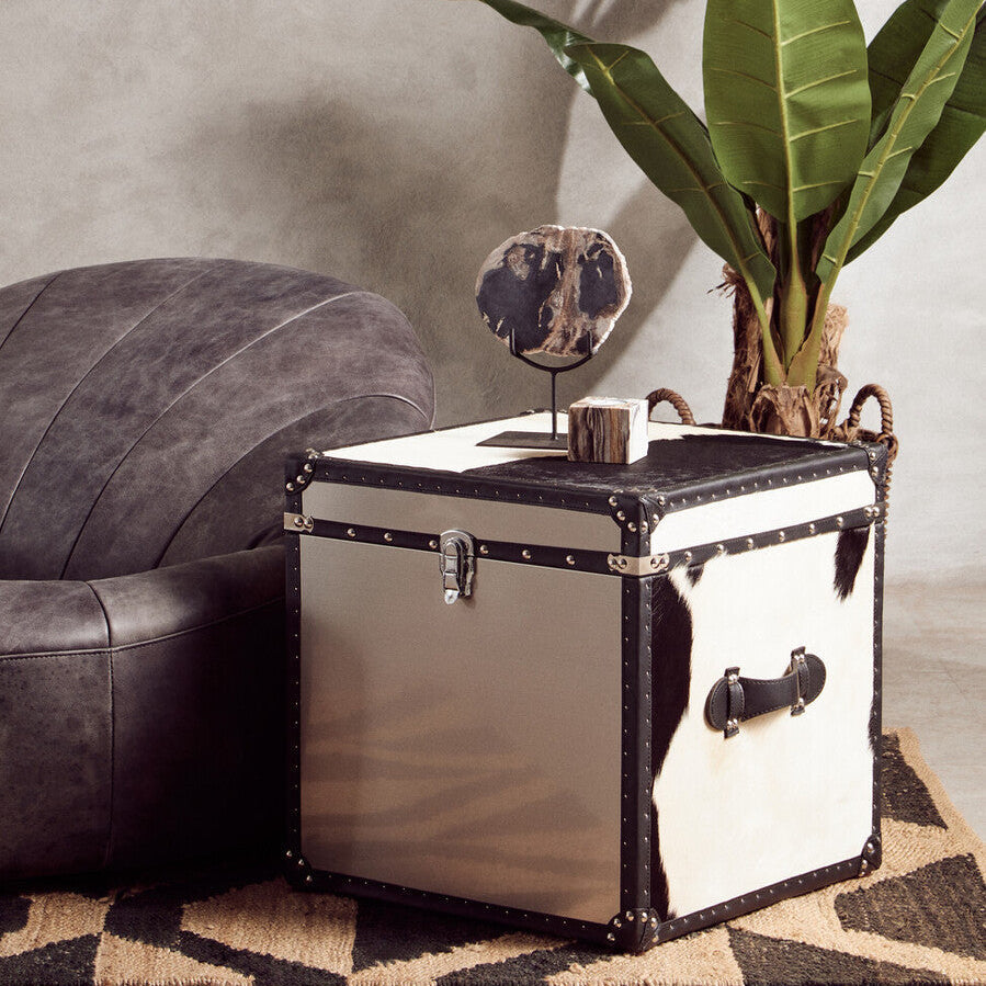 Black and White Genuine Cowhide Storage Trunk Set | Kensington Townhouse