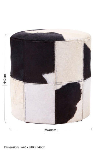 Kensington Townhouse Black and White Hair on Leather Stool with Stitched Detail
