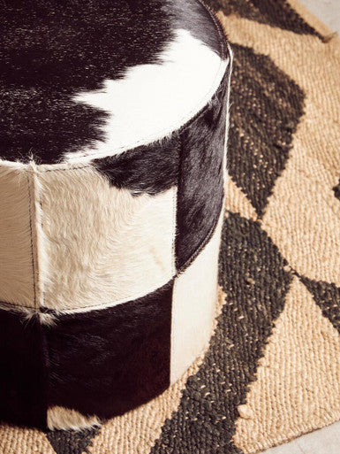 Kensington Townhouse Black and White Hair on Leather Stool with Stitched Detail