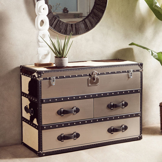 Kensington Townhouse Black And White Genuine Cowhide 3 Drawer Cabinet