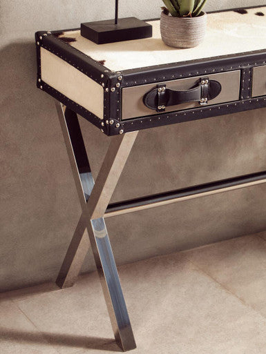 Kensington Townhouse Black And White Genuine Cowhide Console Table