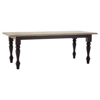Natural Oak Veneer Wooden Dining Table with Black Carved Birchwood Legs | Kensington Townhouse