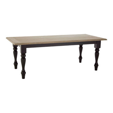 Natural Oak Veneer Wooden Dining Table with Black Carved Birchwood Legs | Kensington Townhouse