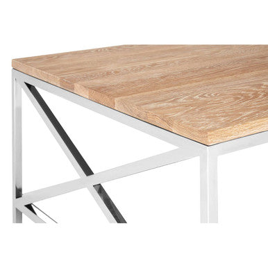 Natural Oak Wood Coffee Table with Silver Mirrored Lower Shelf | Chiswick