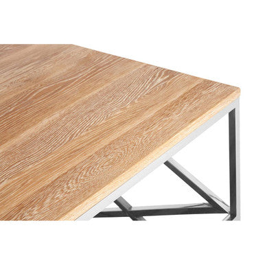 Natural Oak Wood Coffee Table with Silver Mirrored Lower Shelf | Chiswick
