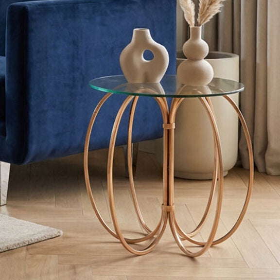 Glass Top Convex Round Table with Rose Gold Iron Frame | Lexa