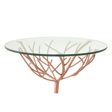 Rose Gold Galass Top Round Table with Branch Detailing | Lexa