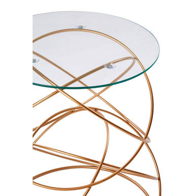 Rose Gold Round Table with Tempered Glass Surface and Geometric Detailing | Lexa