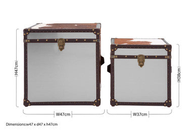 Brown and White Genuine Cowhide Storage Trunk Set | Kensington Townhouse